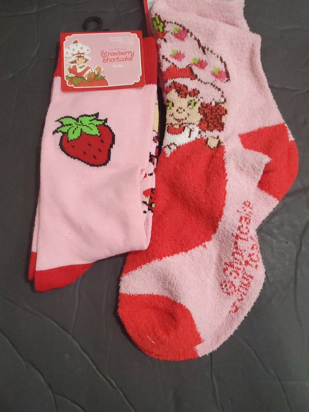 2pack Strawberry shortcake printed pink red crew socks and fuzzy socks brand new